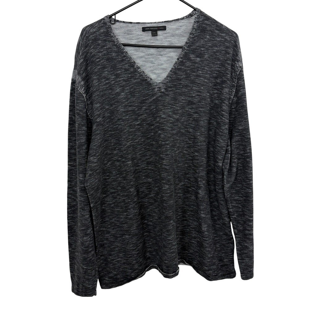 John Varvatos Sweater Mens XXL Grey V-Neck Long Sleeve Pullover Space Dye Knit